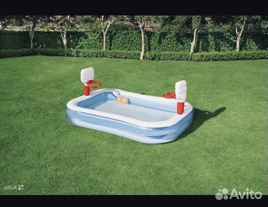 Детский надувной бассейн с игрой баскетбол