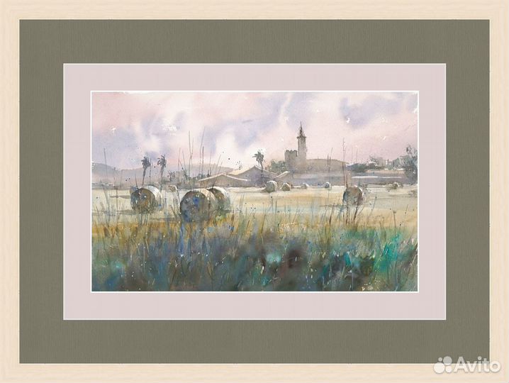 Картина акварелью 25х36 Сельский пейзаж Каталония