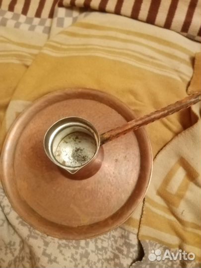 Старая медная турка с подносом времен СССР