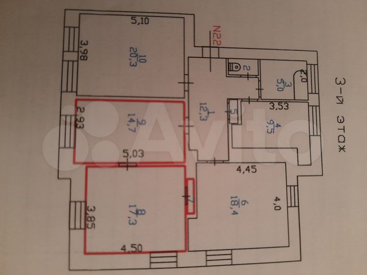 Комната 32,2 м² в 2-к., 3/4 эт.