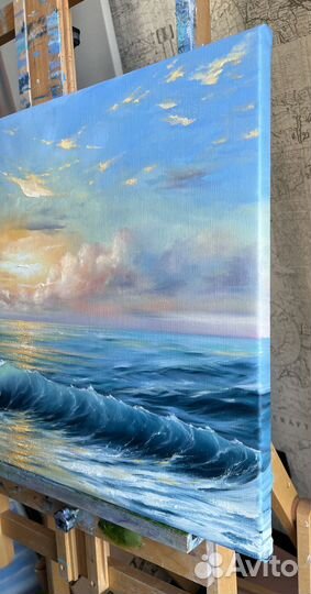 Картина маслом на холсте Морской пейзаж Закат