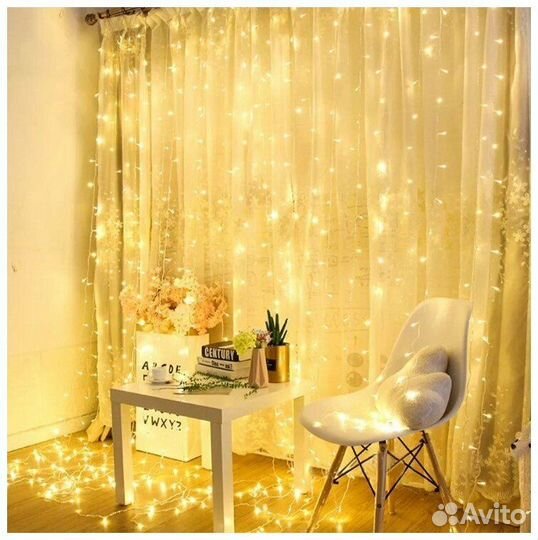 Электрическая гирлянда штора, светодиодная, (3м*3м