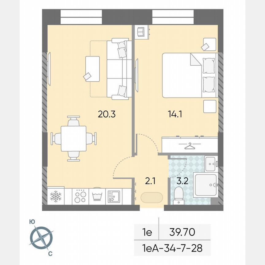 1-к. квартира, 39,7 м², 28/28 эт.