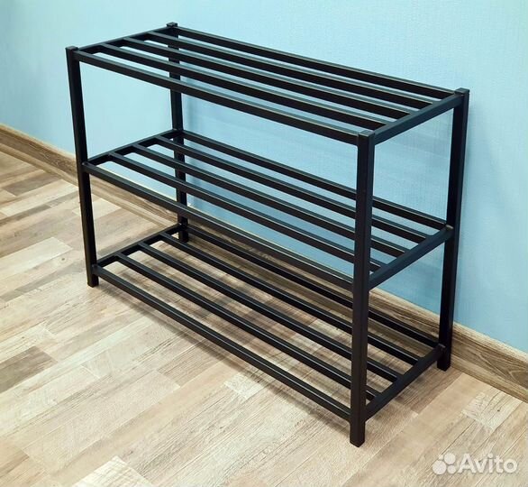 Обувница этажерка подставка для обуви 700 300 590 в прихожую узкая металлическая черная Лофт