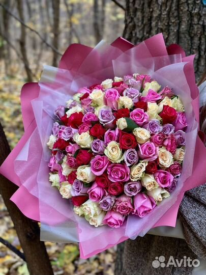 101 роза букет живых цветов с доставкой