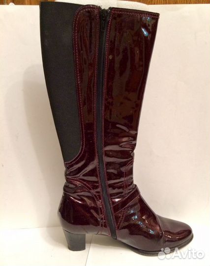 Сапоги бордовые Vero Cuoio, лаковые кожаные