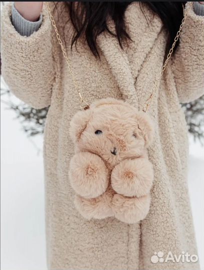 Сумка новая меховая розовая бежевая мишка