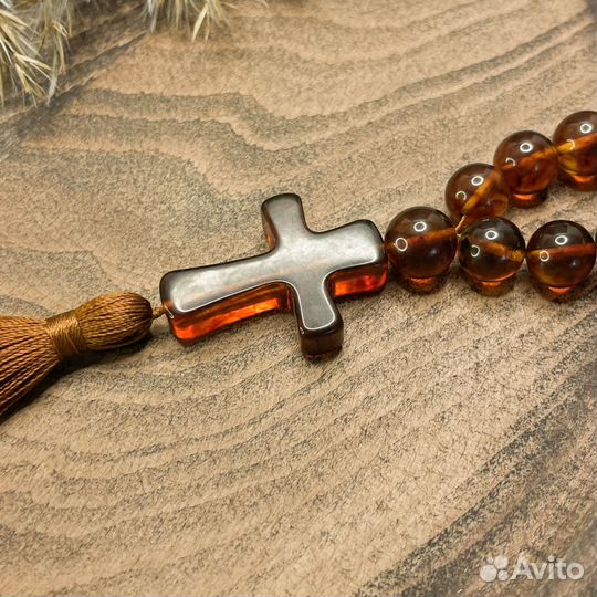 Янтарные четки православные коньячного цвета