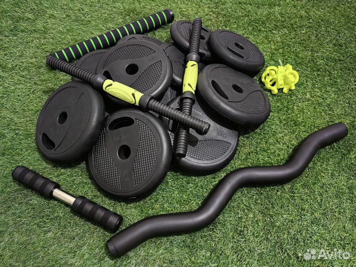 Тренировочные комплекты гантелей и штанг