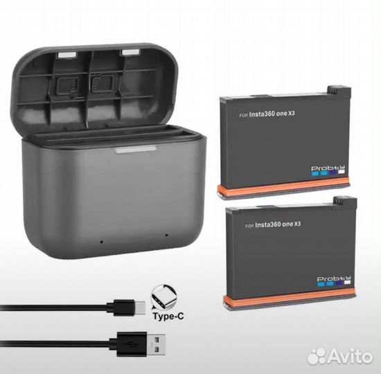 Зарядное и 2 батарейки Insta360 one x3