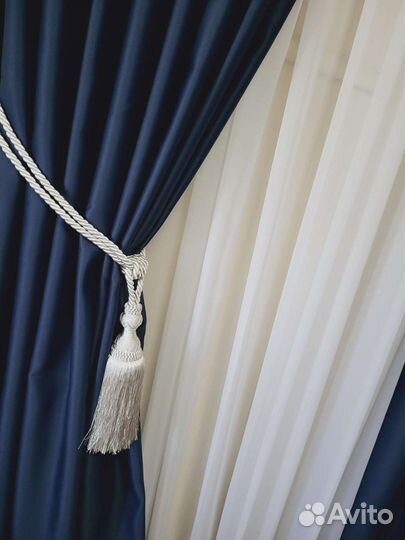 Шторы блэкаут синий высота 3,0 м