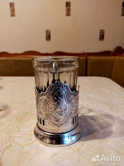 Подстаканники из мельхиора со стаканом и ложкой