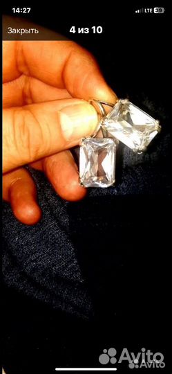 Серьги серебро с большим камнем