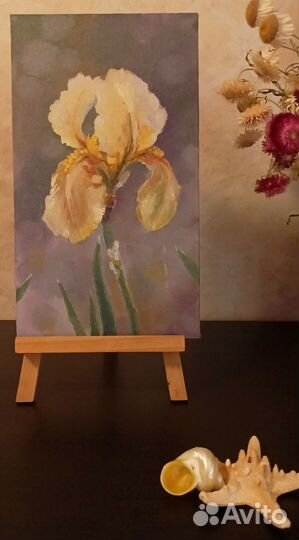 Картина с ирисом масло хост 35*20