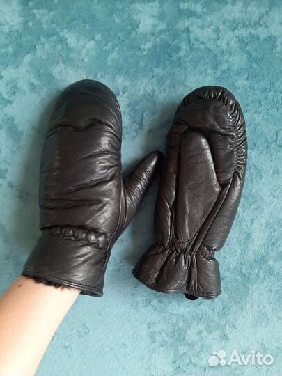 Варежки кожаные женские натуральный мех