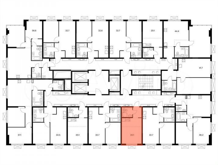 Квартира-студия, 20,1 м², 17/19 эт.