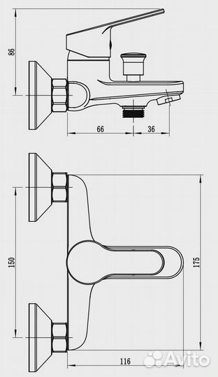 Смеситель ванны корот. излив voda Tide TD54