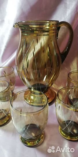 Кувшин и пять стаканов чешское стекло СССР