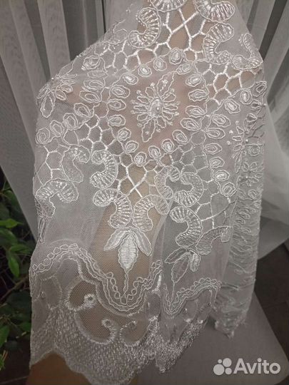 Тюль готовая с вышивкой и жемчугом новая