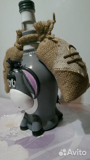 Бутылка интерьерная. Ручная работа. Ослик Иа.Декор