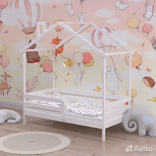 Кроватка высокий борт детская из массиваТеремок