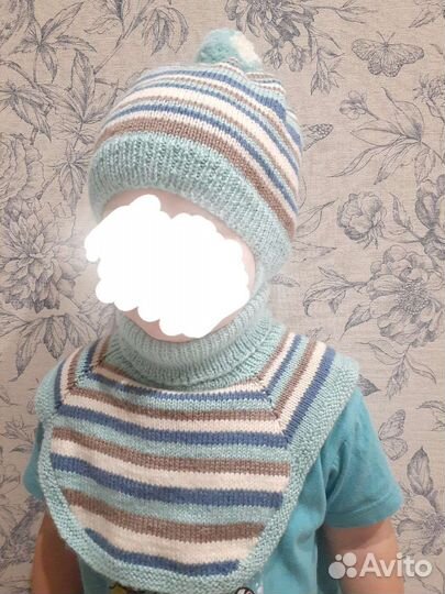 Новый Комплект шапка+манишка на ог 48-49 см