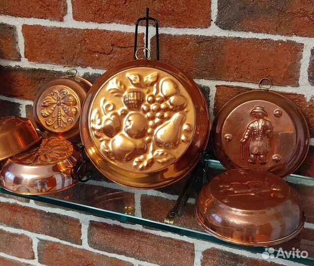 Медная форма для выпечки, настенная, винтаж