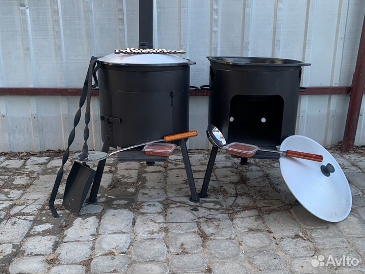 Казан с печкой 12л с трубой дверкой и заслонкой