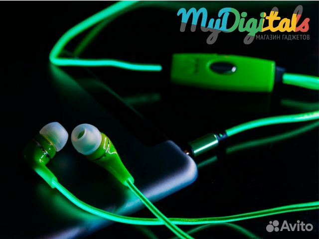 Светящиеся наушники EL свечение Зеленые