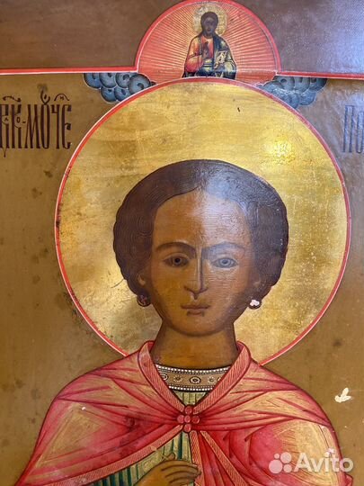 Икона старинная Пантелеймон целитель