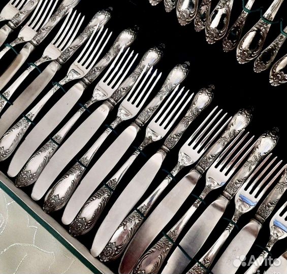 Мельхиоровый новый столовый набор Зиш 48 приборов