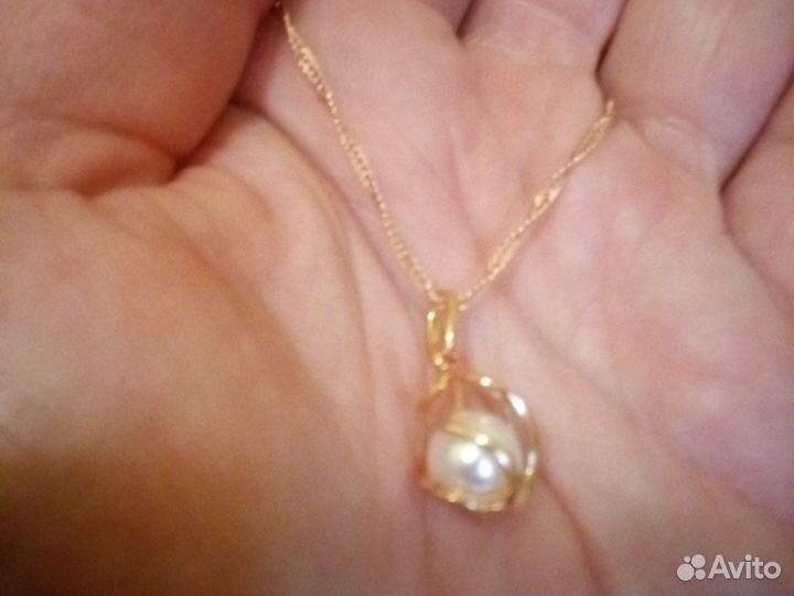 Золотая цепь с кулоном и серьги