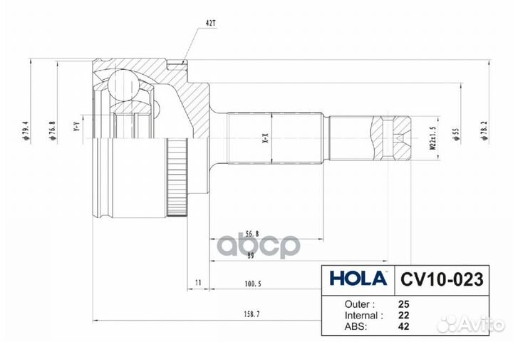 Шрус nissan almera 1.5 00- ABS нар. 25/22 шл