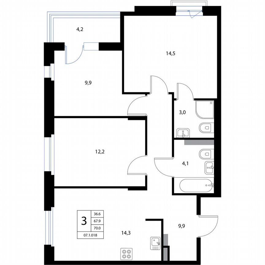 4-к. квартира, 70 м², 2/3 эт.