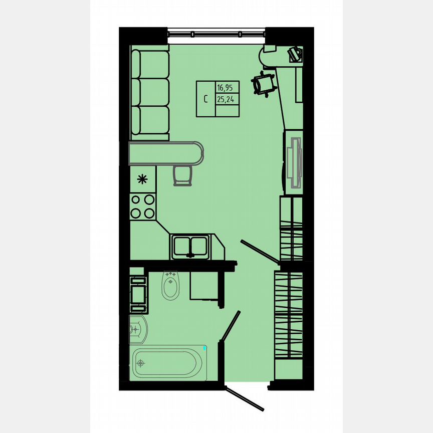 Квартира-студия, 26,1 м², 1/8 эт.