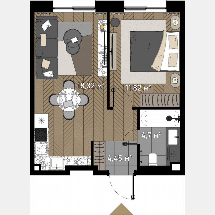 1-к. апартаменты, 40 м², 18/23 эт.