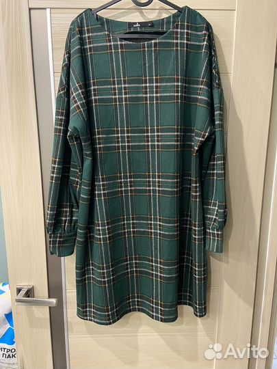 Платье в клетку теплое