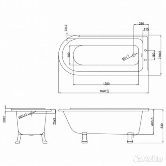 Ванна Burlington Hampton E14+E11 CHR