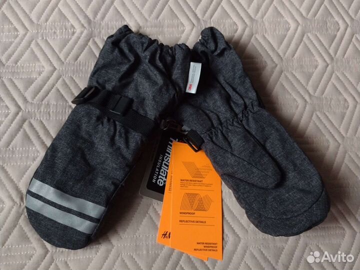 Новые серые варежки 110-116 H&M краги мальчик 5/6л