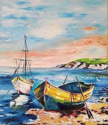 Интерьерная картина маслом Лодка на берегу моря