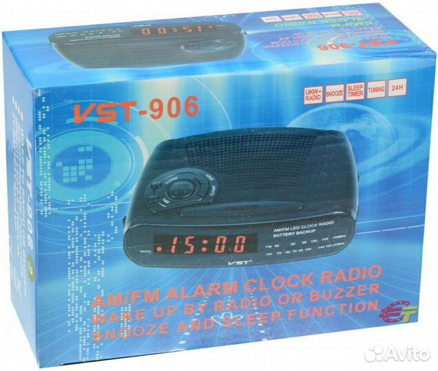 Часы с радио «VST» 906-1, красный циферблат