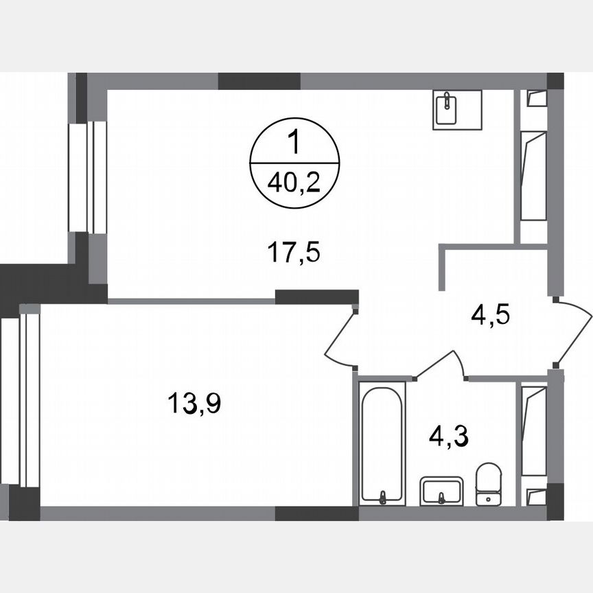 1-к. квартира, 40,2 м², 18/20 эт.