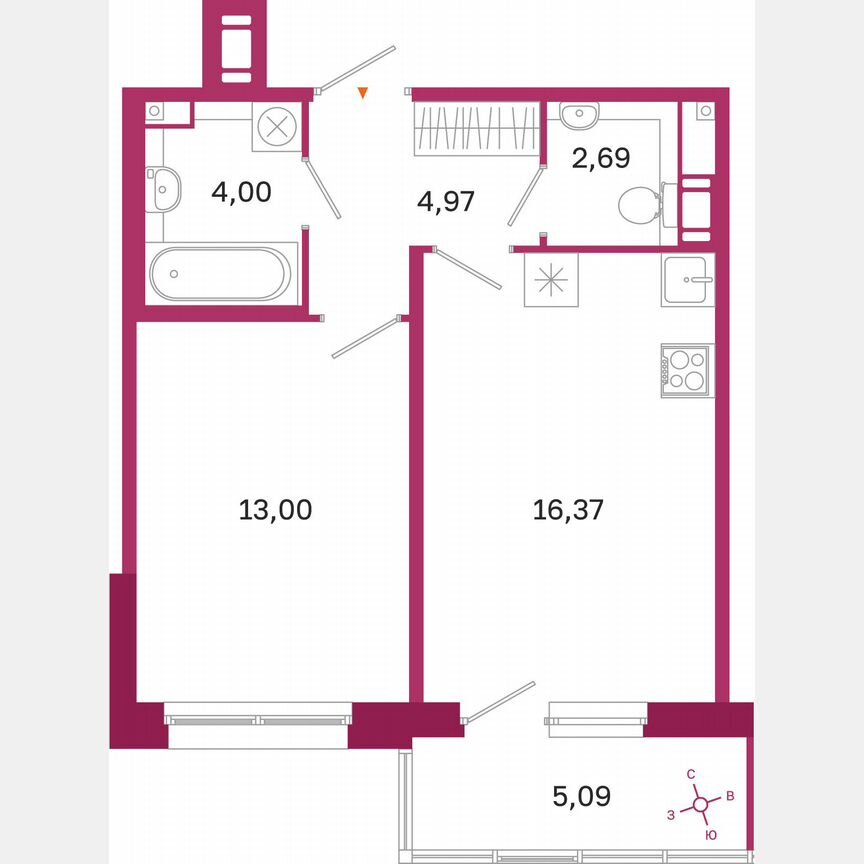 1-к. квартира, 42,6 м², 5/10 эт.