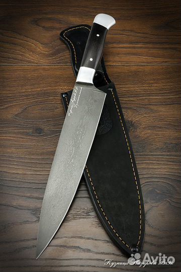 Поварской нож-Повар №1 булат черный граб дюраль