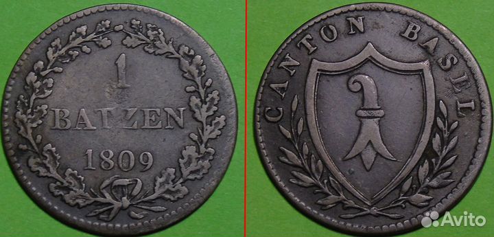 Швейцария Базель 1 батцен (батзен) 1809 год
