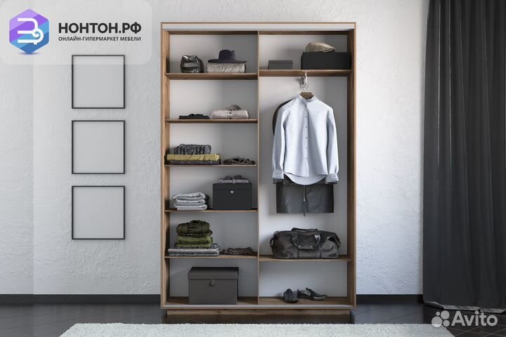 Шкаф-купе 2-х дверный с зеркалом Экспресс 45 крафт