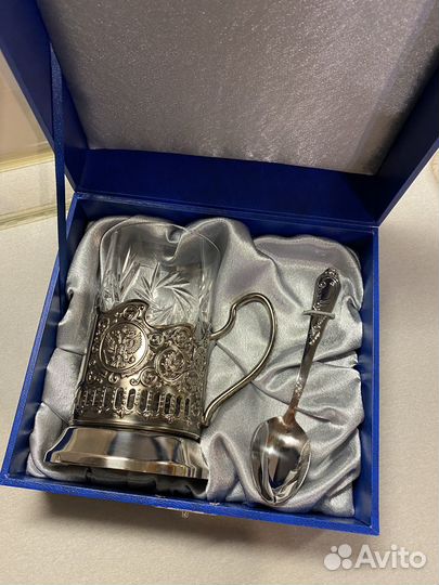 Подарочный набор юбилей подстаканник хрусталь