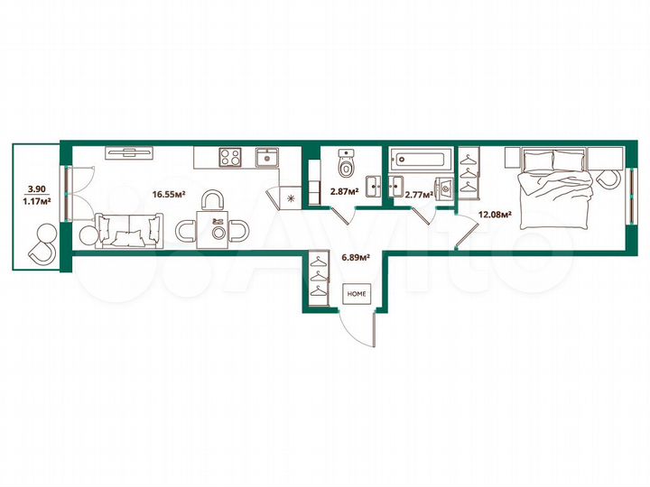 1-к. квартира, 42,3 м², 7/12 эт.