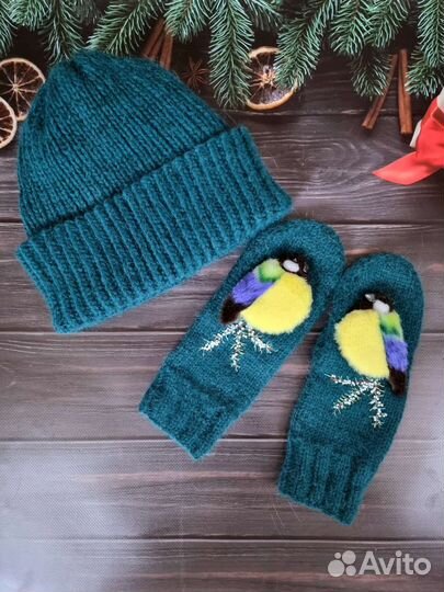 Комплект шапка варежки из пуха норки