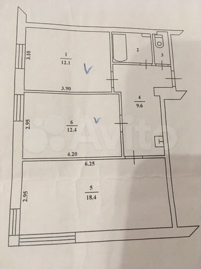 Комната 25,1 м² в 2-к., 5/5 эт.